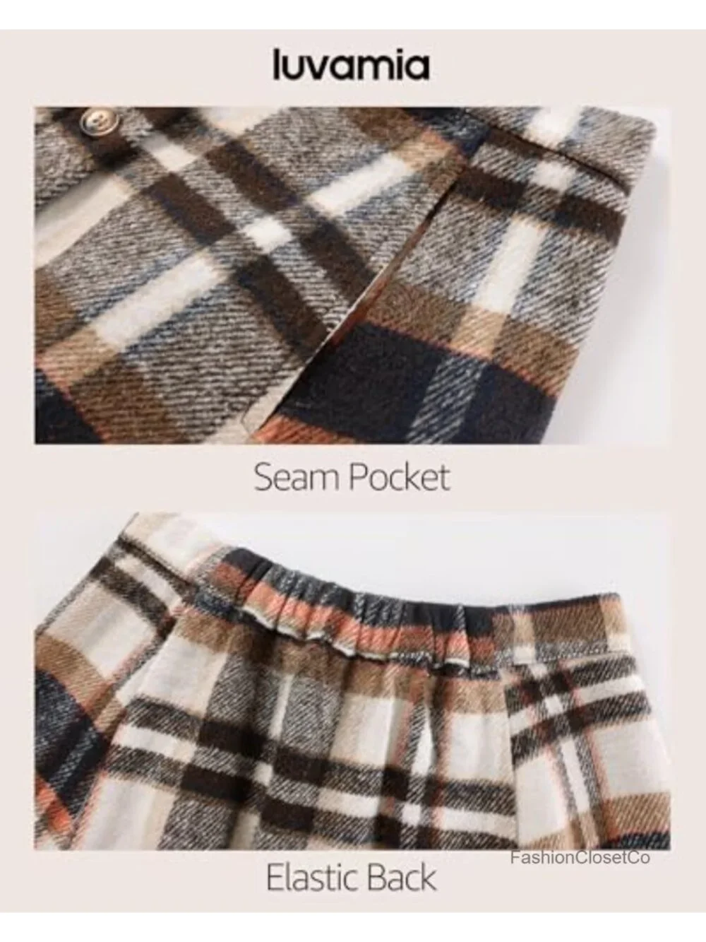 Women's High Waisted A-Line Plaid Midi Skirt with Pockets Fall Winter